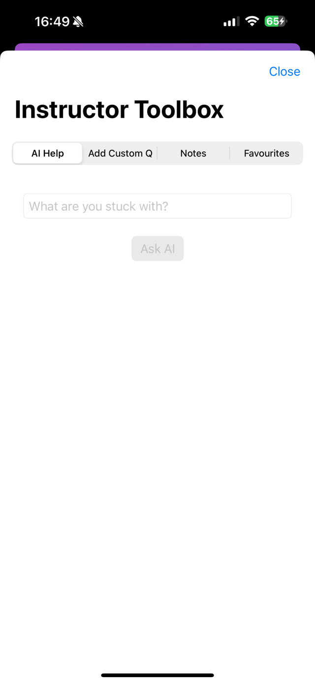 Instructor Toolbox with AI help, custom questions, notes and favourites